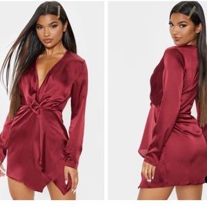 PrettyLittleThing Burgundy Satin Wrap Dress